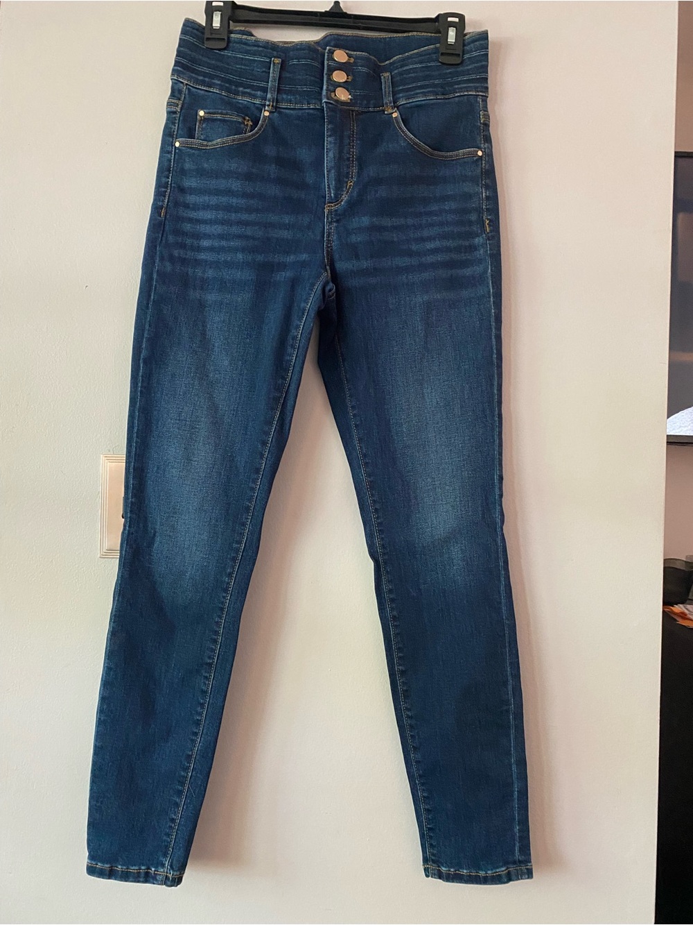 Ann Taylor Dark Blue Skinny Jeans with Triple Button Waist
